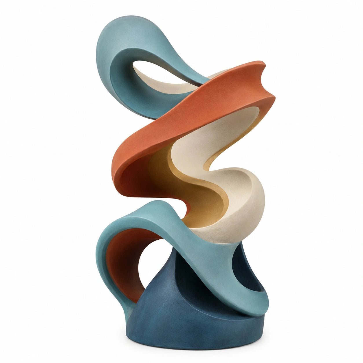 Escultura Decorativa Abstracta Multicolor en Azul, Naranja y Beige