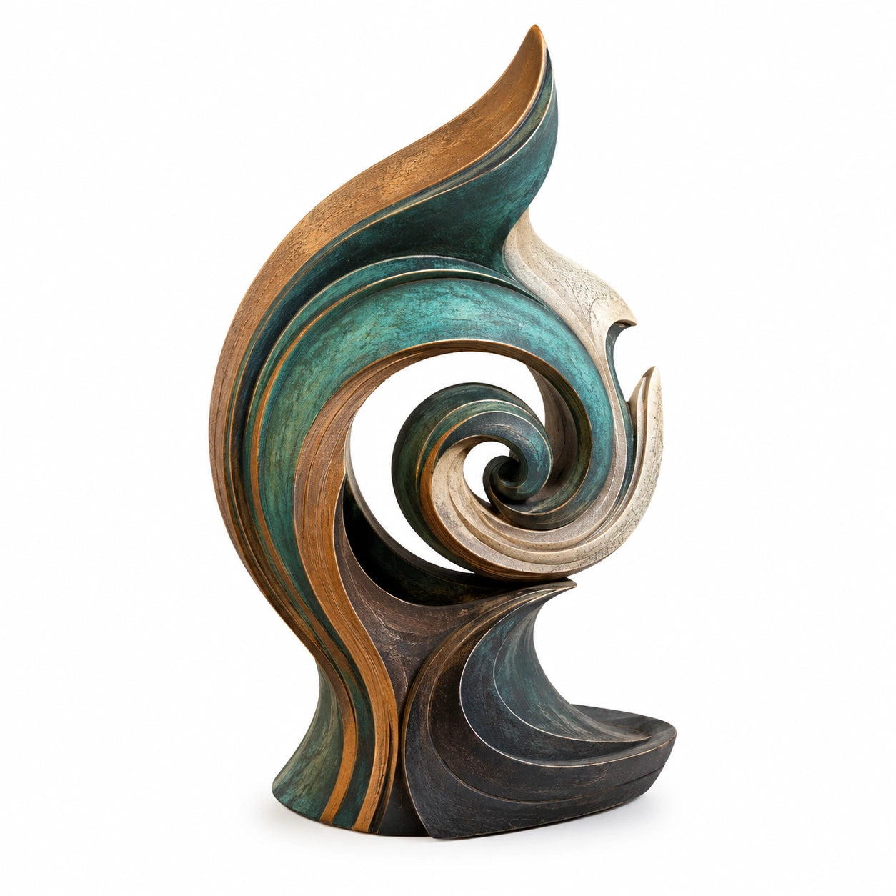 Escultura Decorativa Abstracta Verde y Marrón en Espiral