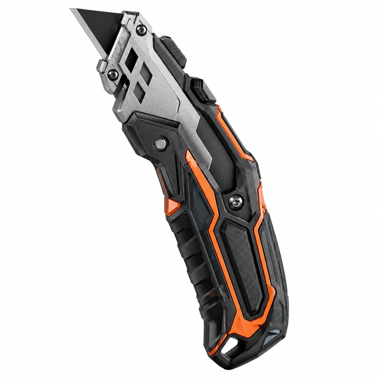 Cuchillo utilitario plegable negro y naranja con hoja reemplazable