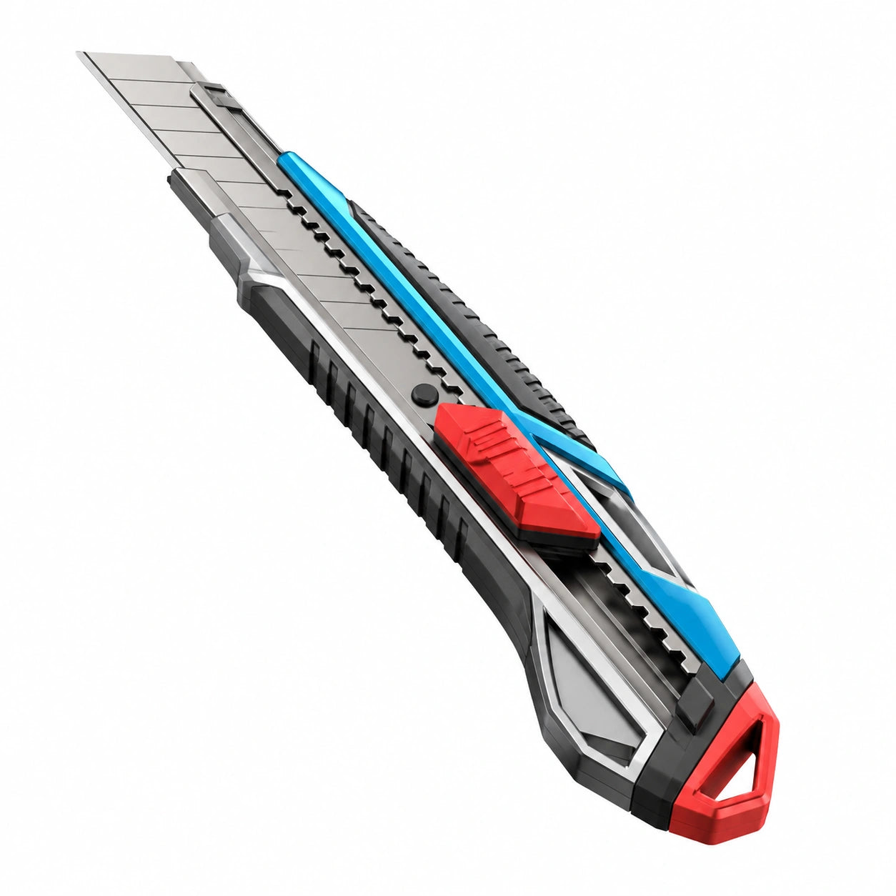 Cutter Retráctil Manual Negro/Azul/Rojo 18cm