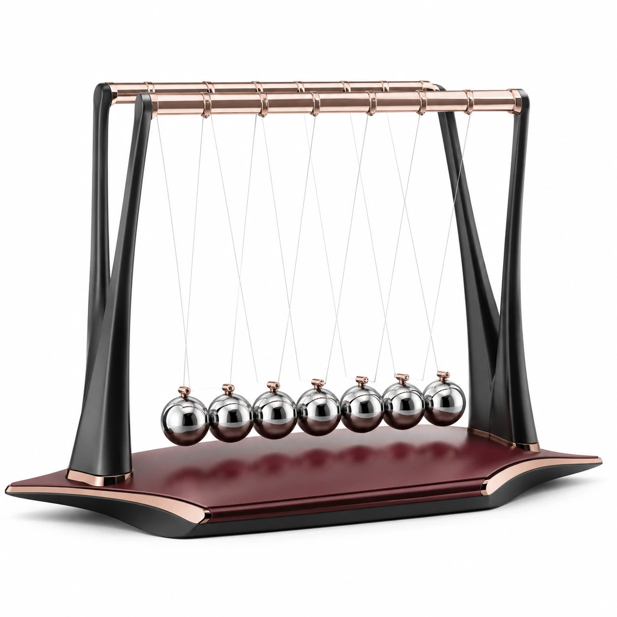 Péndulo de Newton Decorativo con Bolas de Acero y Base Negra y Marrón