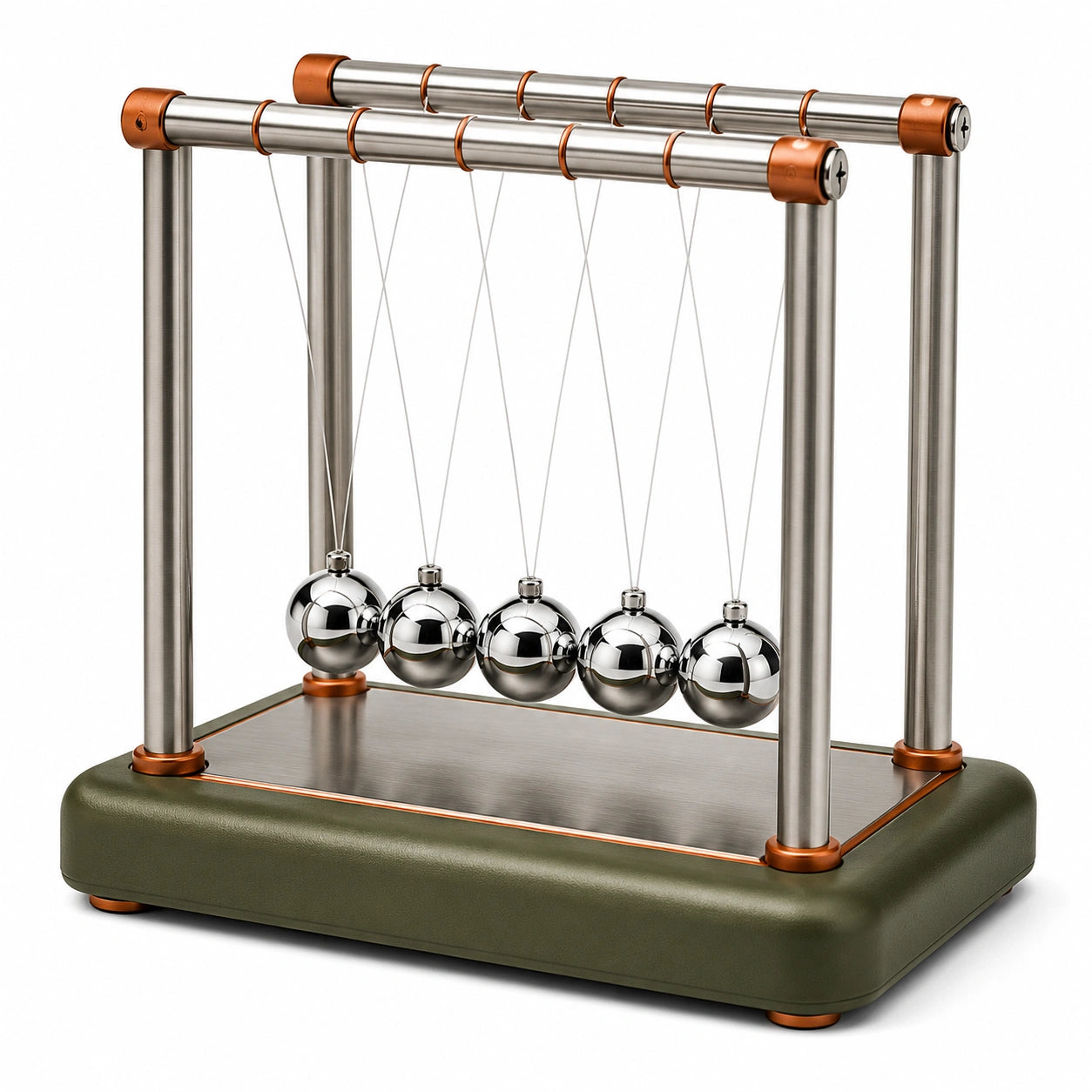Péndulo de Newton Decorativo con Base Verde y Plata