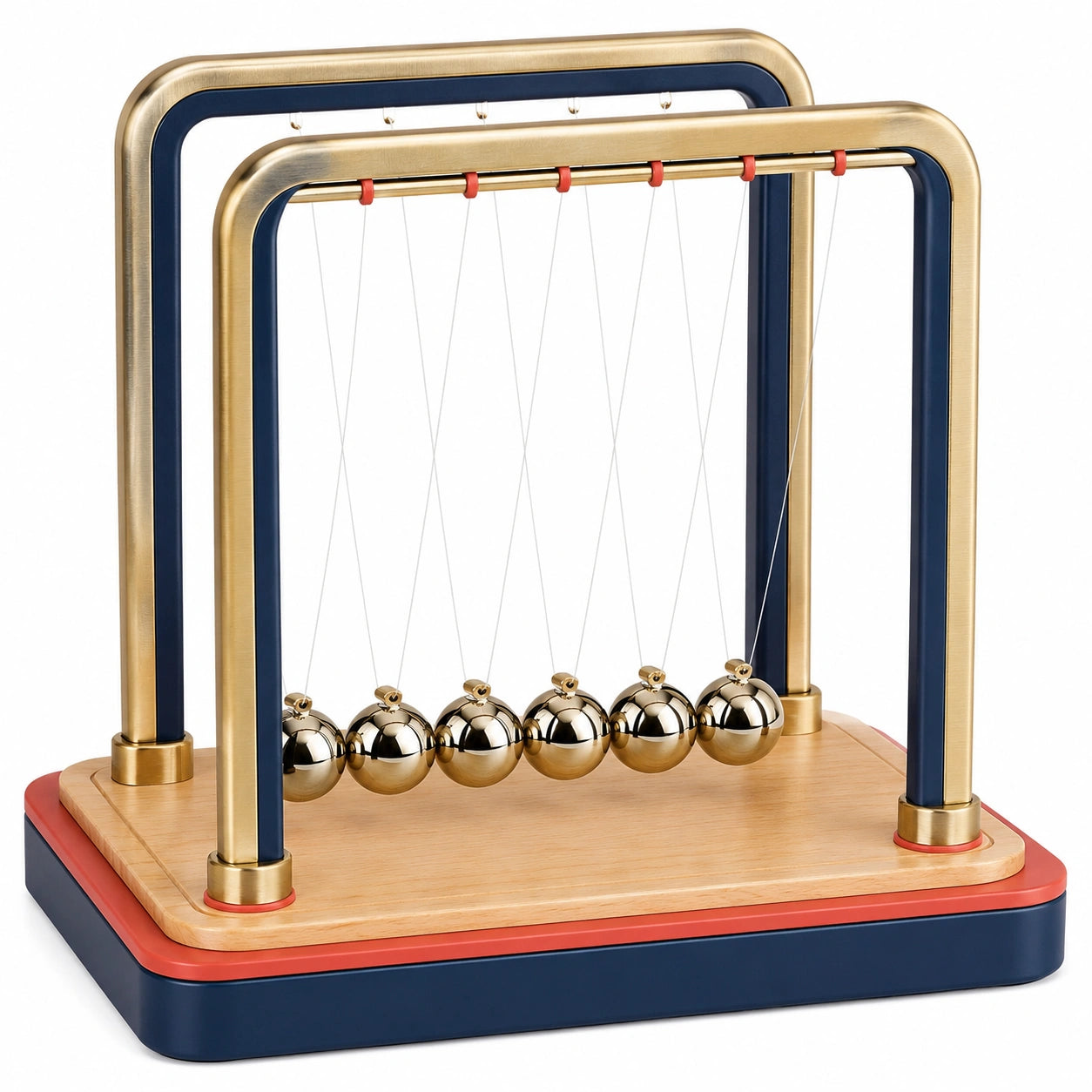 Péndulo de Newton Decorativo de Metal Dorado y Azul