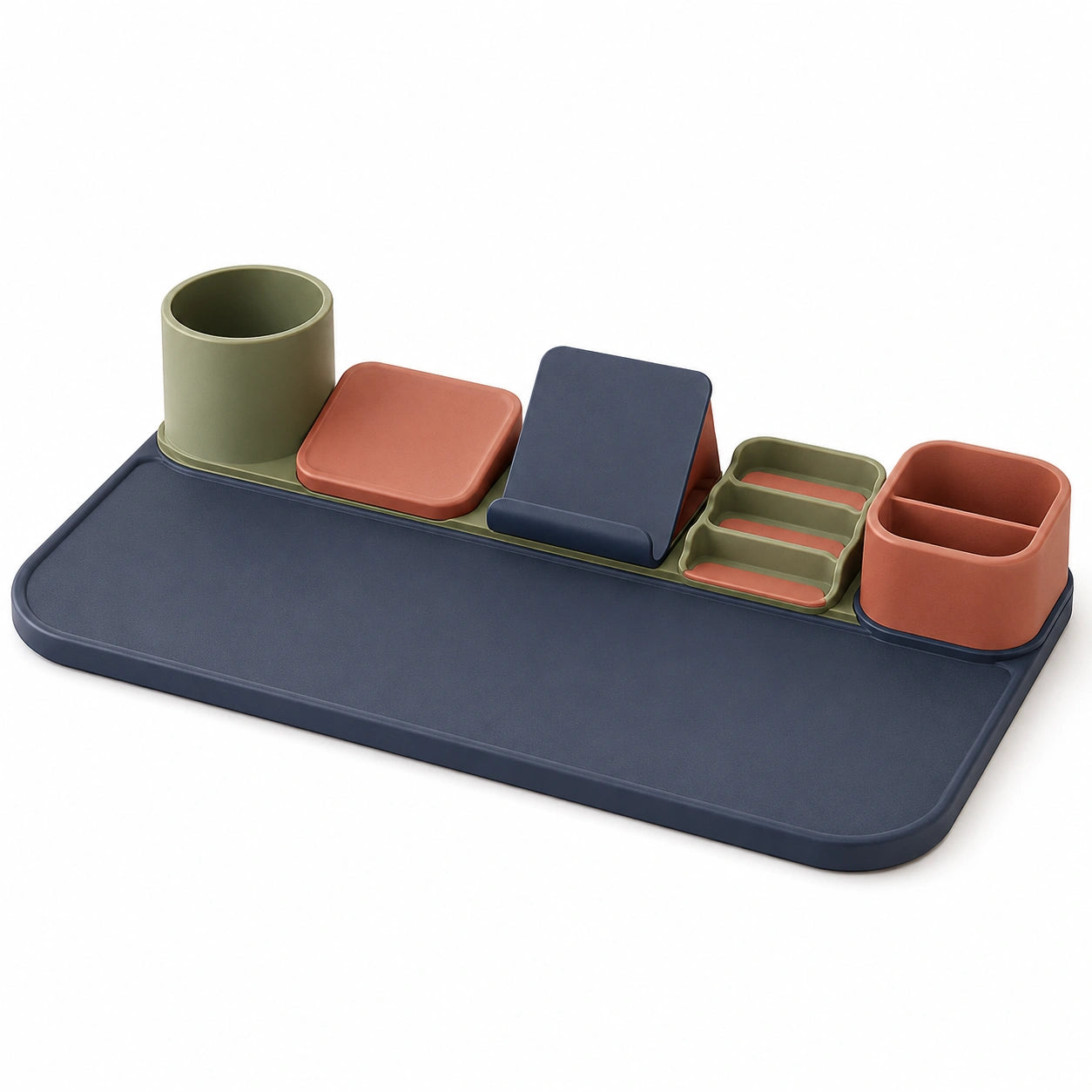 Organizador de Escritorio Multifuncional Azul, Ocre y Verde