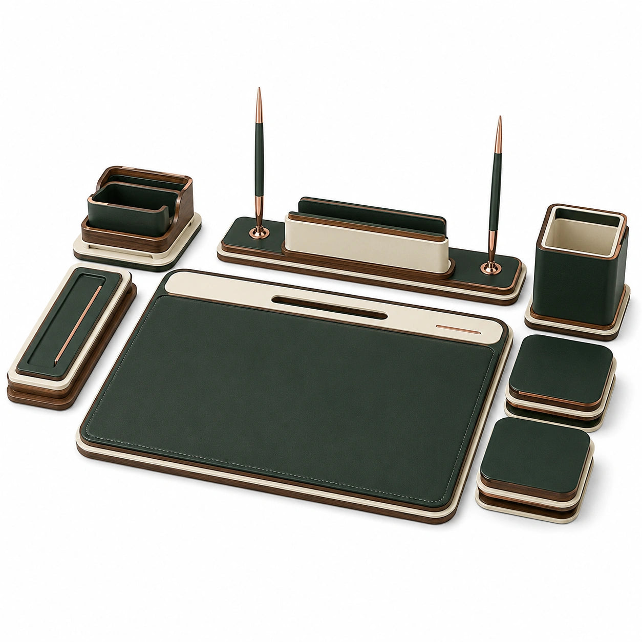 Set de accesorios de escritorio de 10 piezas en verde y dorado
