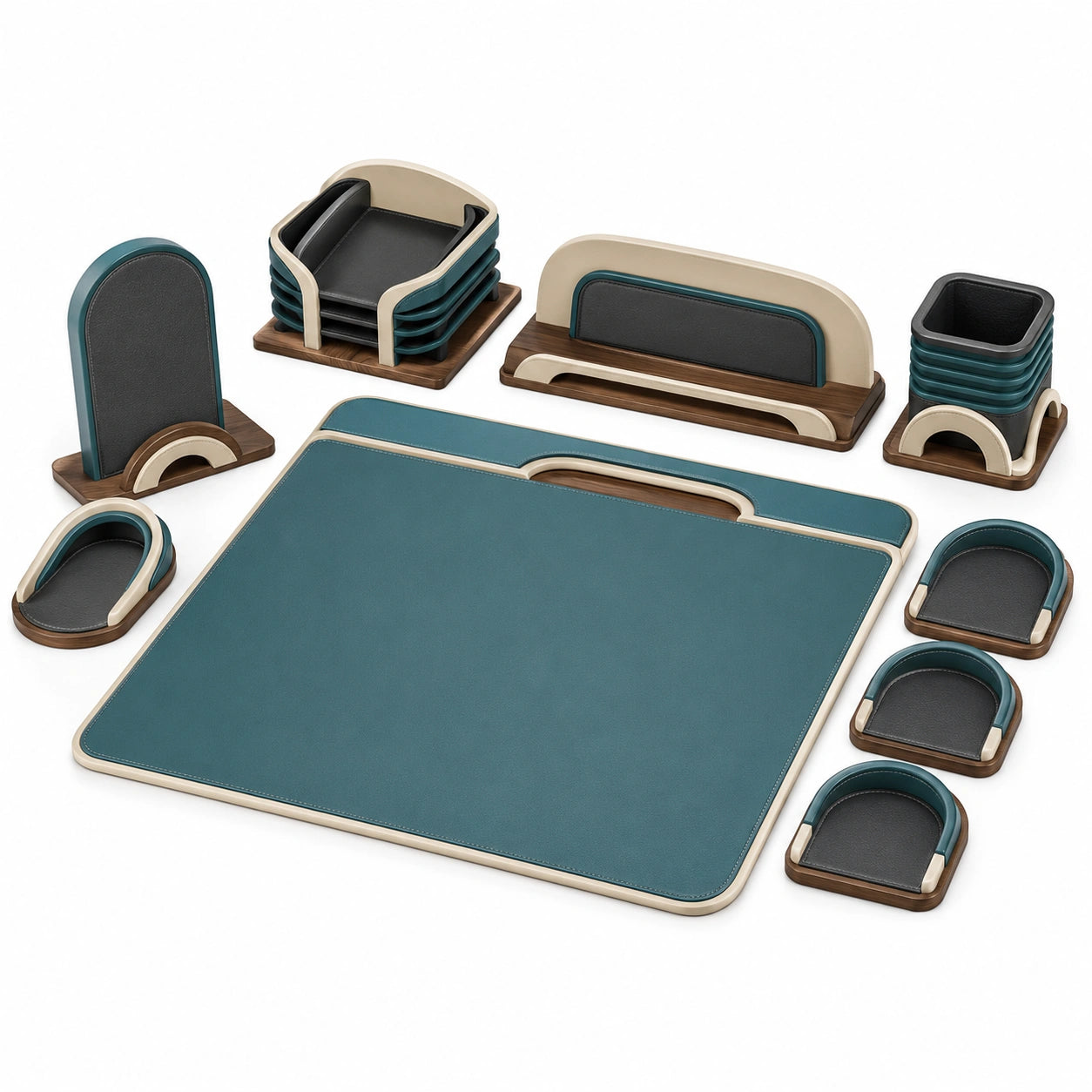Set organizador de escritorio multifuncional azul y beige