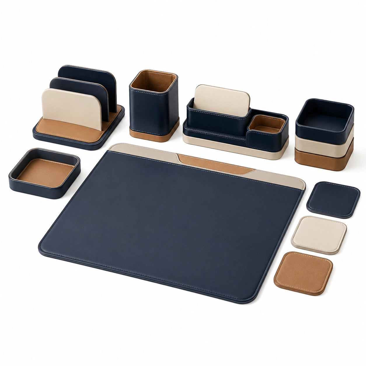 Conjunto de Organizadores de Escritorio Azul y Beige
