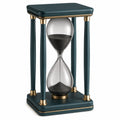Reloj de Arena Decorativo Verde Azulado y Dorado con Base Rectangular
