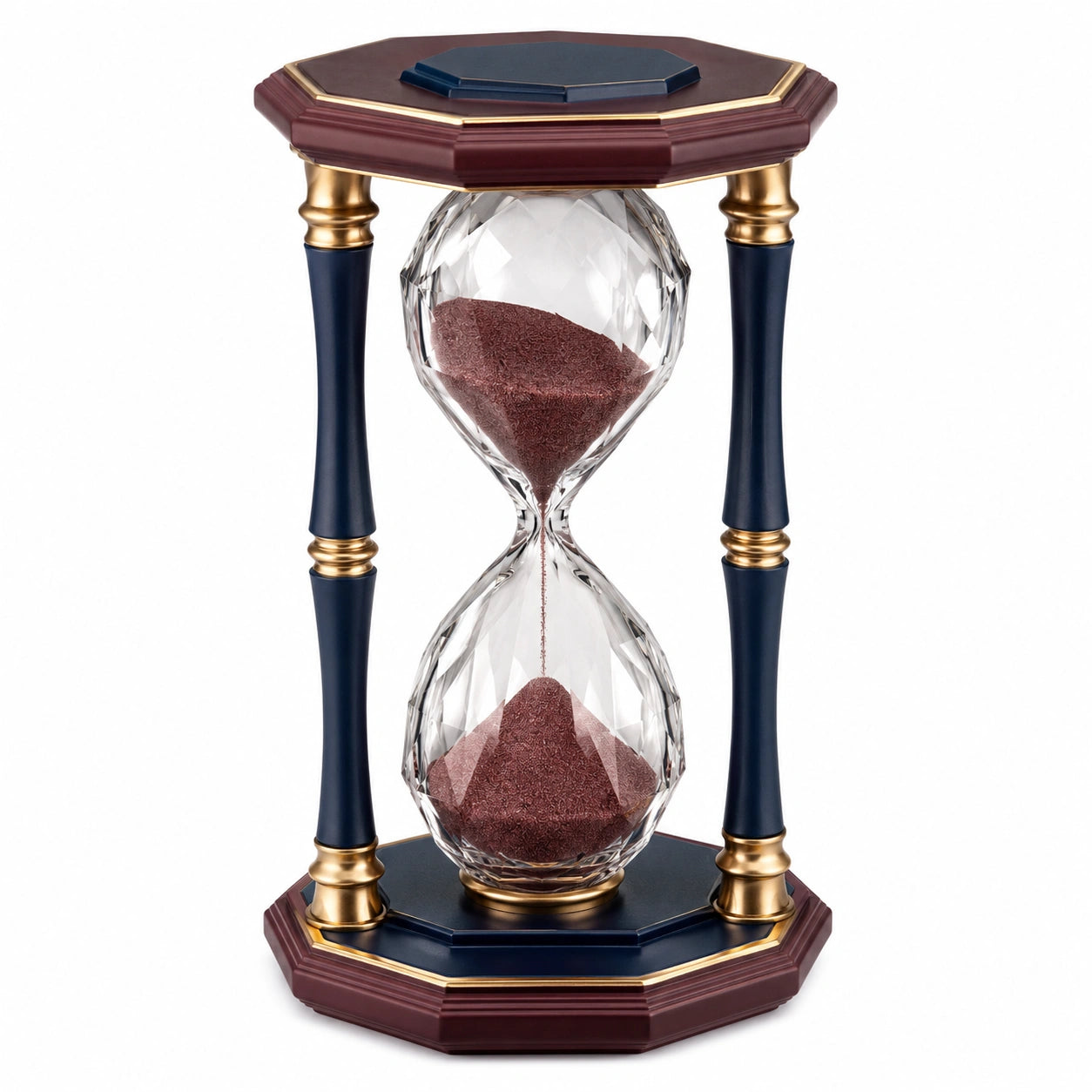 Reloj de Arena Decorativo Azul y Oro con Vidrio Tallado en Forma de Diamante