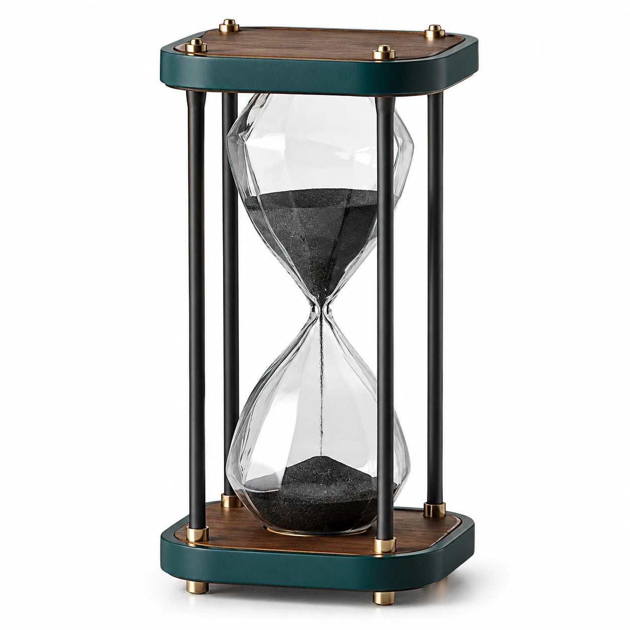 Reloj de arena decorativo de cristal transparente, negro y verde, 30 minutos